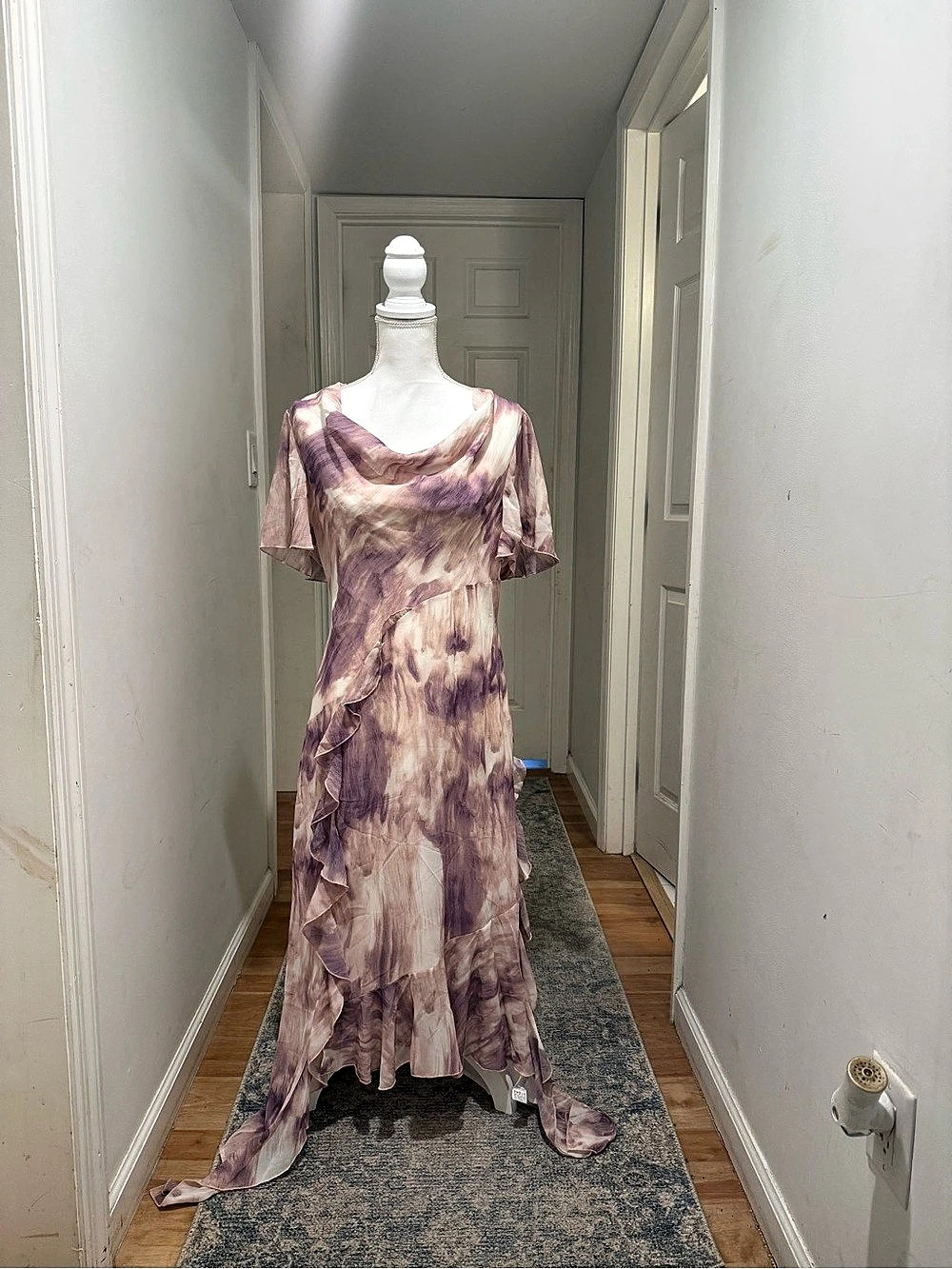 Abstract Print Maxi Dress in Purple & cream Like New